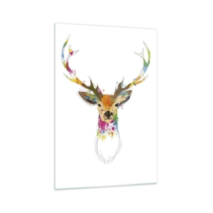 Quadro su vetro - Testa di cervo colorata in stile artistico - 70x100cm - Mite cerbiatto immerso nel colore - Decorazione murale moderna per soggiorno e camera da letto ARTTOR