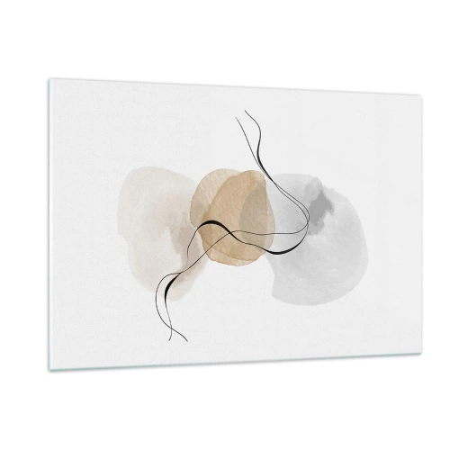 Quadro su vetro - Una sottile astrazione con macchie pastello e linee nere. - 120x80cm - Grani d'aria - Decorazione murale moderna per soggiorno e camera da letto ARTTOR