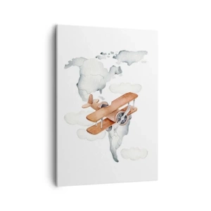 Quadro su tela - Stampe su Tela - Illustrazione di una mappa del mondo con aeroplani - 50x70cm - Nello spirito dei pionieri - Decorazione murale moderna per soggiorno e camera da letto ARTTOR