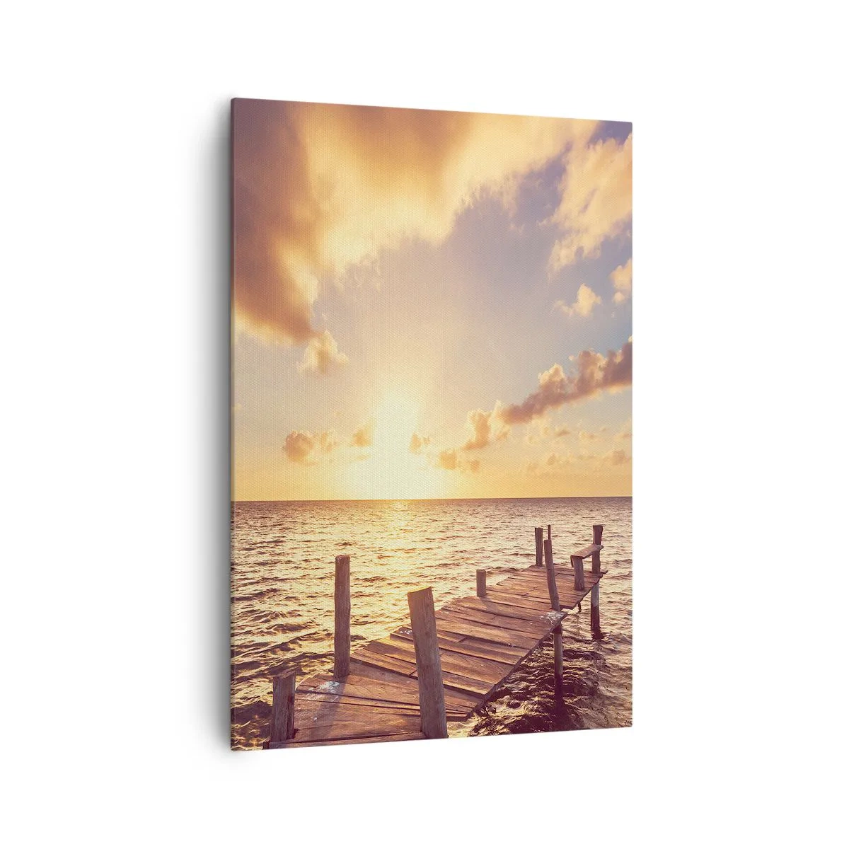 Quadro su tela - Stampe su Tela - Un molo di legno che conduce verso il tramonto - 70x100cm - Il paese dorato della mitezza - Decorazione murale moderna per soggiorno e camera da letto ARTTOR