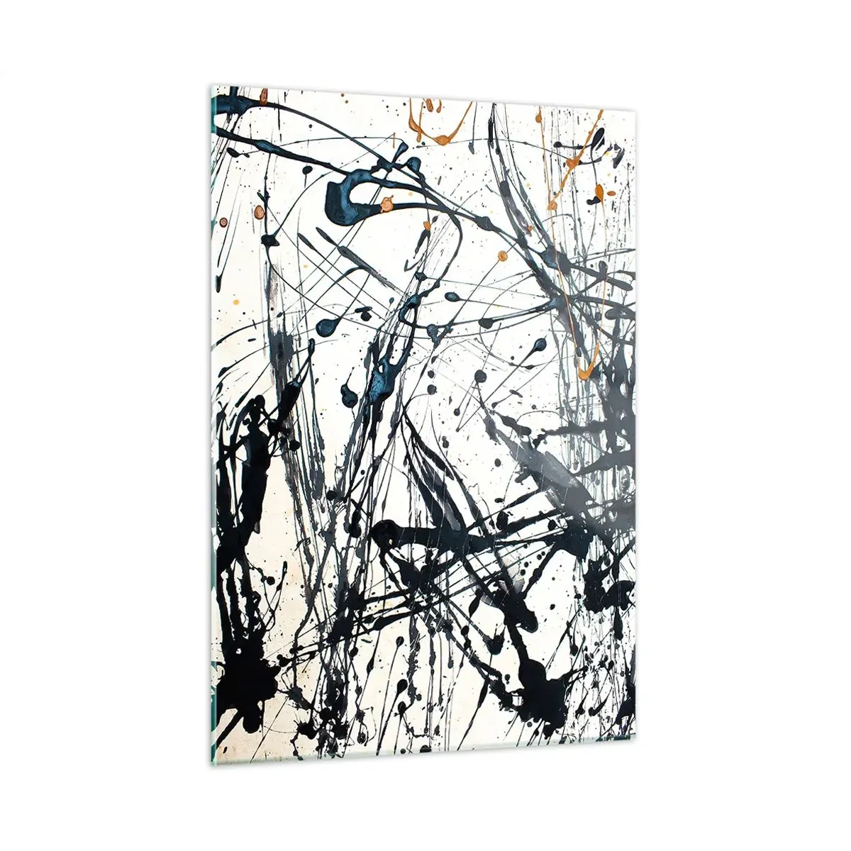 Quadro su vetro - Schizzi di vernice dinamici su uno sfondo bianco - 50x70cm - Astrazione espressionistica - Decorazione murale moderna per soggiorno e camera da letto ARTTOR