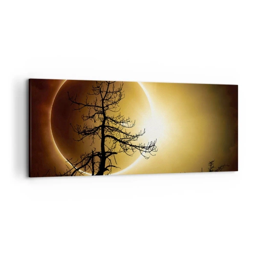 Quadro su tela - Stampe su Tela - Eclissi solare con la sagoma di un albero in primo piano - 120x50cm - Eclissi totale - Decorazione murale moderna per soggiorno e camera da letto ARTTOR