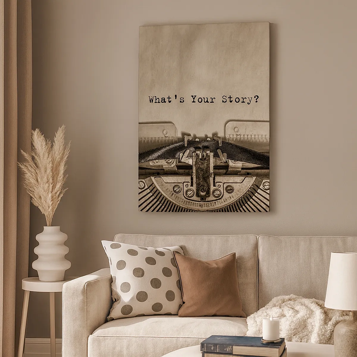 Quadro su tela - Stampe su Tela - Una macchina da scrivere con la scritta "Qual è la tua storia?" - 50x70cm - Rispondimi - Decorazione murale moderna per soggiorno e camera da letto ARTTOR