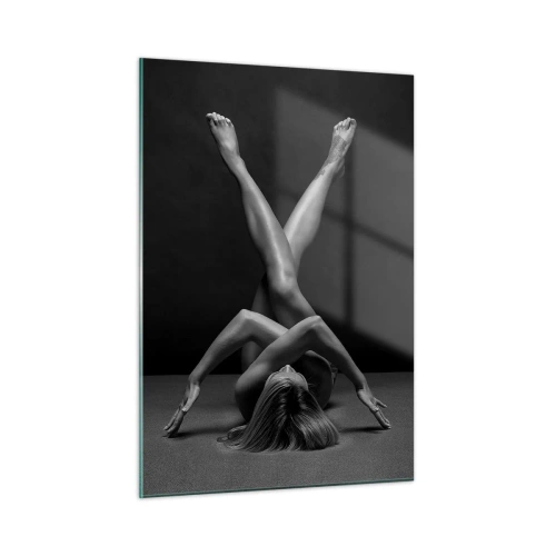 Quadro su vetro - Nudo femminile in una composizione corporea geometrica - 50x70cm - Geometria del nudo - Decorazione murale moderna per soggiorno e camera da letto ARTTOR