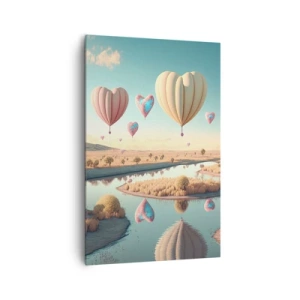 Quadro su tela - Stampe su Tela - Palloncini a forma di cuore che fluttuano sopra il paesaggio - 80x120cm - L'amore permette di volare - Decorazione murale moderna per soggiorno e camera da letto ARTTOR