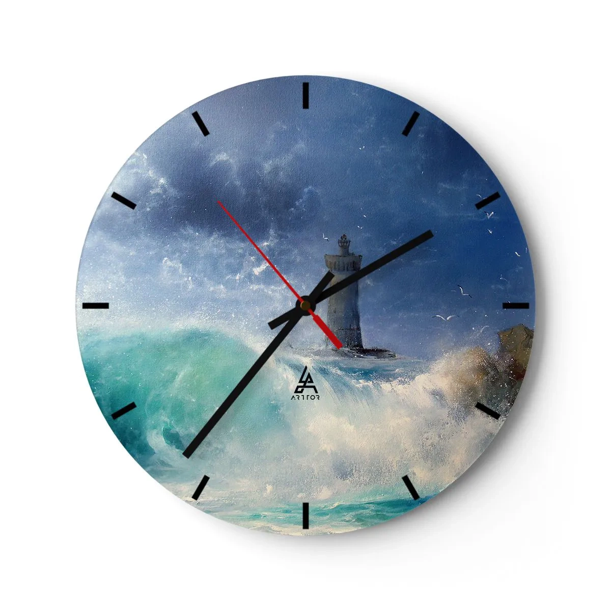 Orologio da parete - Orologio in Vetro - Un faro circondato da mari agitati e cieli tempestosi - 30x30cm - In difesa contro gli elementi - Decorazione murale moderna per soggiorno, cucina e camera da letto ARTTOR