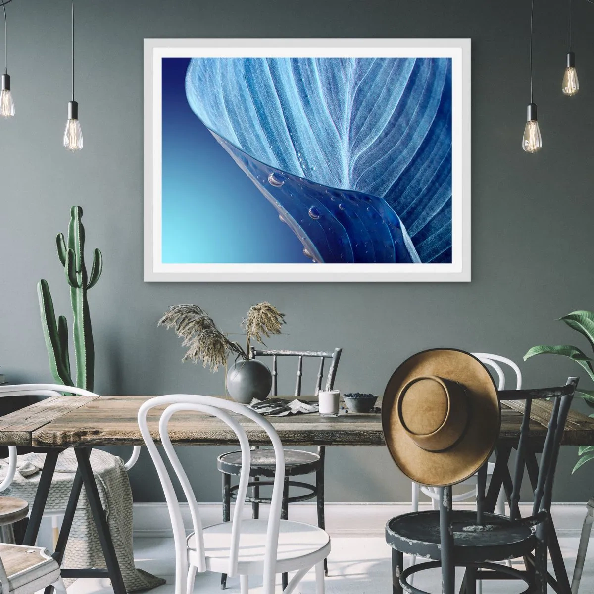 Poster in cornice bianca - Gocce di blu nascoste - 91x61 cm