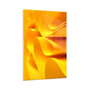 Quadro su vetro - Onde astratte gialle che ricordano i raggi del sole - 80x120cm - Come onde di sole - Decorazione murale moderna per soggiorno e camera da letto ARTTOR