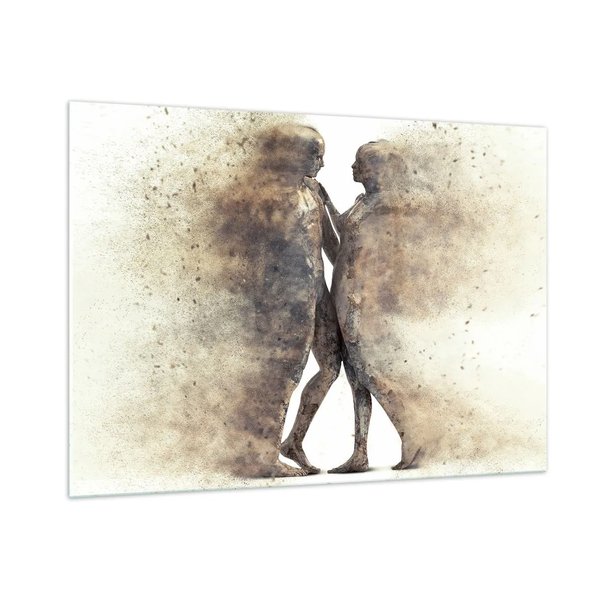 Quadro su vetro - Silhouette astratte di due figure in stile polveroso - 100x70cm - Nati dalla polvere, per amare - Decorazione murale moderna per soggiorno e camera da letto ARTTOR
