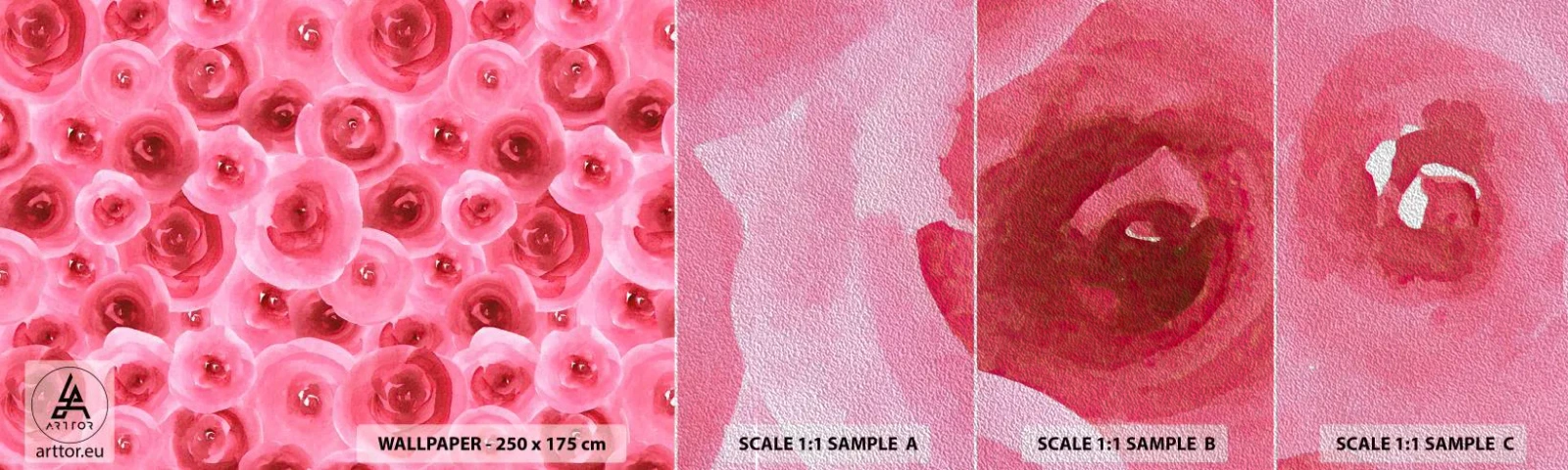 Campione di Fotomurale Premium Sand - Rose in alto e in basso - Fiori, Bellezza, Romanticismo - 100x30 cm