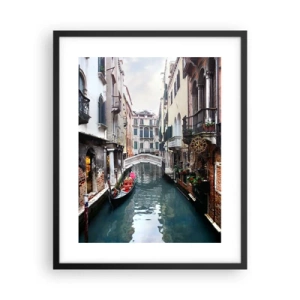 Poster in cornice nera - Paesaggio veneziano con gondola e ponte - 40x50 cm
