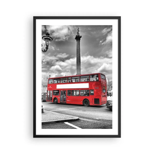 Poster in cornice nera - Un autobus rosso sullo sfondo di una città in bianco e nero - 50x70cm - Il vero flusso sanguigno della città - Decorazione murale moderna per soggiorno e camera da letto ARTTOR