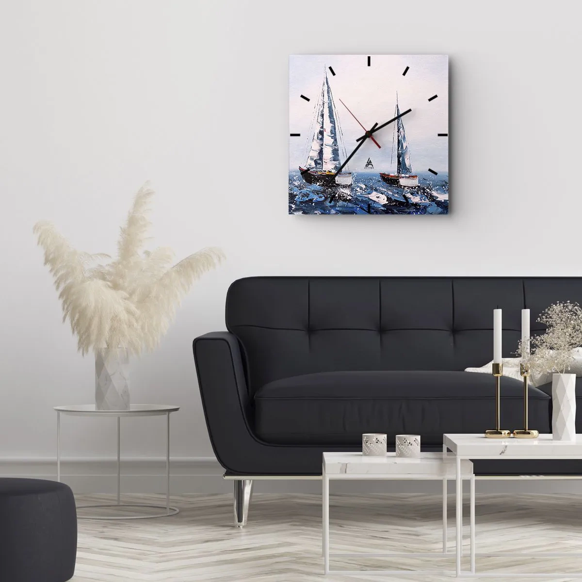 Orologio da parete - Orologio in Vetro - Barche a vela su un mare in tempesta in una composizione pittorica - 30x30cm - Fratellanza nel vento - Decorazione murale moderna per soggiorno e camera da letto ARTTOR