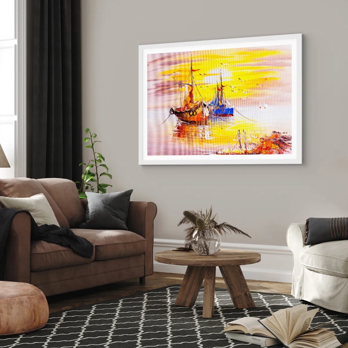 Poster in cornice bianca - Meritato riposo nel porto - 91x61 cm