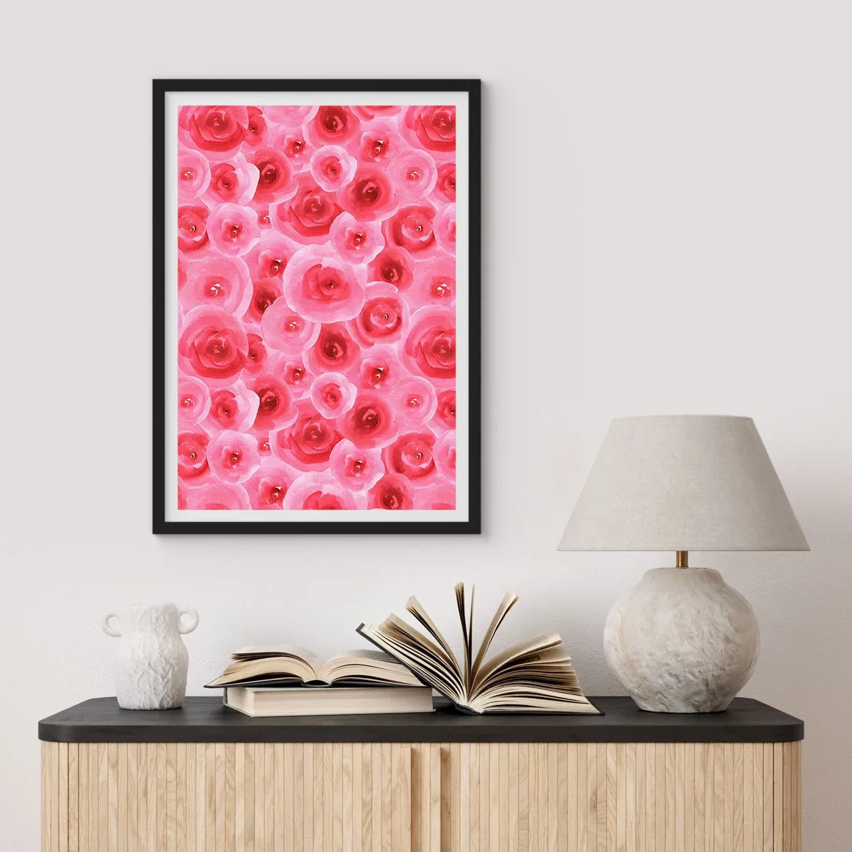 Poster in cornice nera - Rose in alto e in basso - 70x100 cm