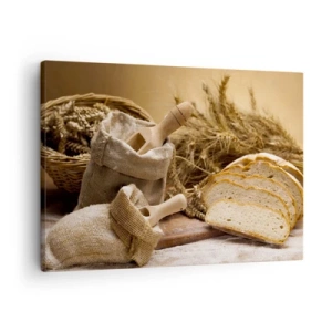 Quadro su tela - Stampe su Tela - Paesaggio con pane, farina e spighe di grano in stile rustico. - 70x50cm - Tagliato dal coltello - Decorazione murale moderna per soggiorno e camera da letto ARTTOR