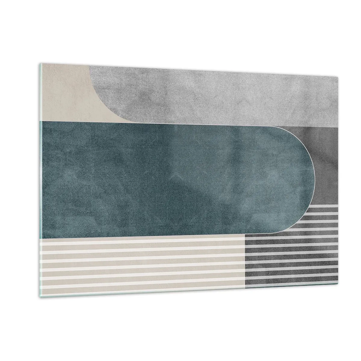 Quadro su vetro - Forma geometrica nei toni del grigio, beige e verde - 120x80cm - Composizione orizzontale - Decorazione murale moderna per soggiorno e camera da letto ARTTOR