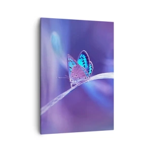 Quadro su tela - Stampe su Tela - Una delicata farfalla blu su uno stelo in luce viola - 50x70cm - Gioielli della natura - Decorazione murale moderna per soggiorno e camera da letto ARTTOR