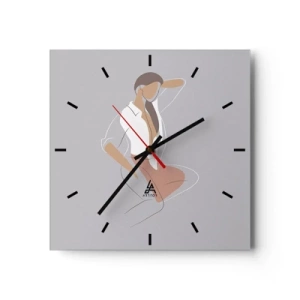 Orologio da parete - Orologio in Vetro - Un ritratto minimalista di una donna in colori pastello. - 30x30cm - Profilo di bellezza - Decorazione murale moderna per soggiorno e camera da letto ARTTOR