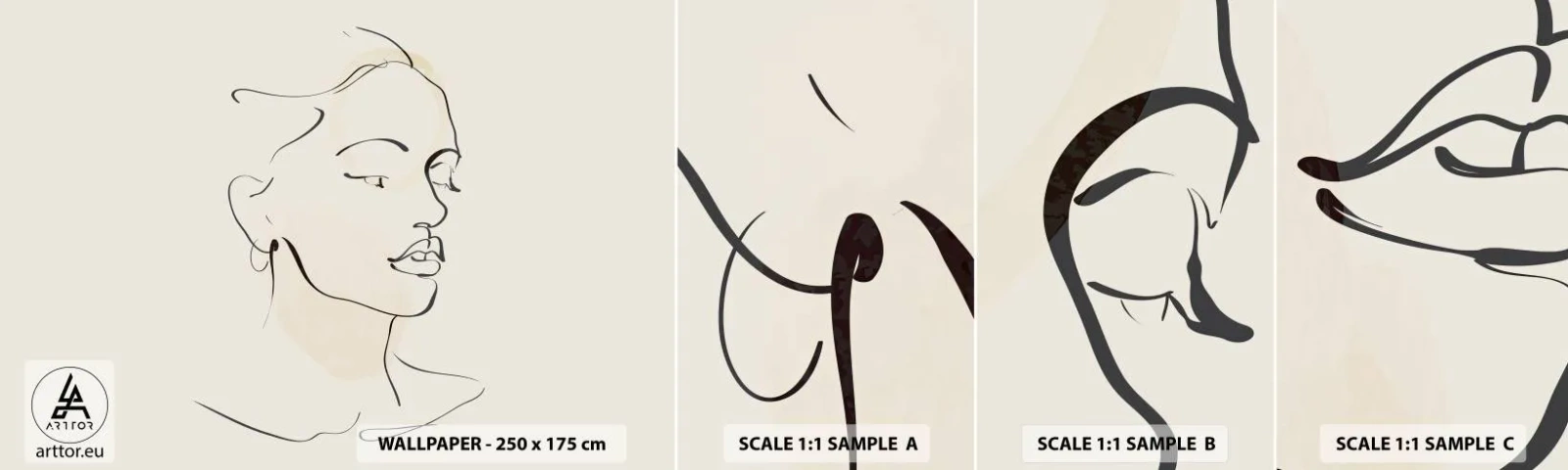 Campione di Fotomurale Adesivo Deluxe Sticker - Linea sicura - Astrazione, Volto di donna, Linea artistica - 100x30 cm