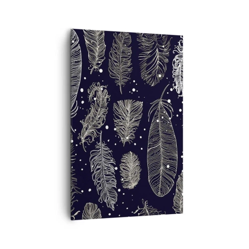 Quadro su tela - Stampe su Tela - Delicate piume bianche su sfondo blu navy - 80x120cm - Pizzo piumato - Decorazione murale moderna per soggiorno e camera da letto ARTTOR
