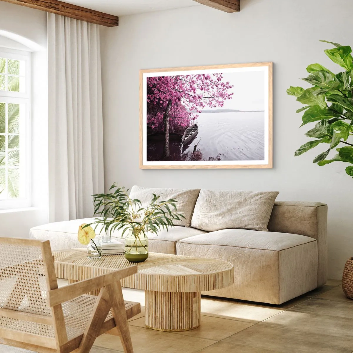 Poster in cornice rovere chiaro - Nel silenzio rosa - 100x70 cm