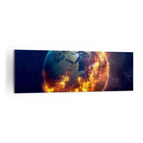 Quadro su tela - Stampe su Tela - Il pianeta Terra in fiamme nello spazio - 160x50cm - Le fiamme dell'apocalisse - Decorazione murale moderna per soggiorno e camera da letto ARTTOR