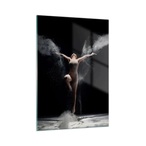 Quadro su vetro - Una ballerina in nuvole di polvere su uno sfondo nero - 50x70cm - Gli elfi esistono - Decorazione murale moderna per soggiorno e camera da letto ARTTOR
