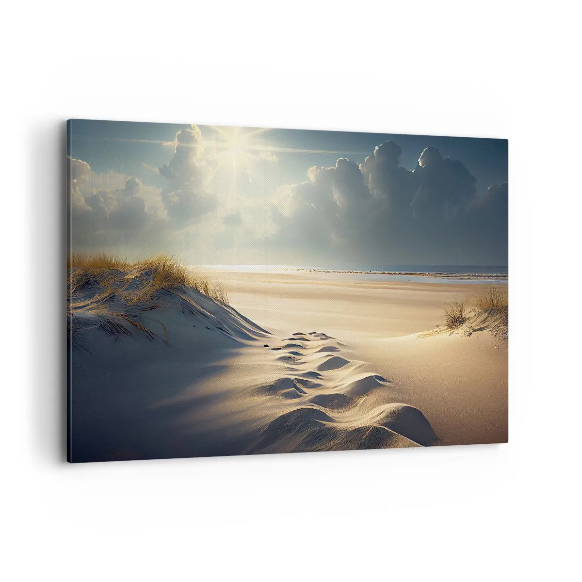 Quadro su tela - Stampe su Tela - Dune dorate sulla spiaggia al tramonto con vista sul mare - 100x70cm - Paesaggio rilassante - Decorazione murale moderna per soggiorno e camera da letto ARTTOR