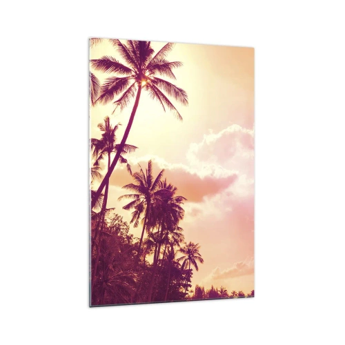 Quadro su vetro - Palme illuminate dal sole al tramonto in un cielo tropicale - 70x100cm - Devi scegliere - Decorazione murale moderna per soggiorno e camera da letto ARTTOR