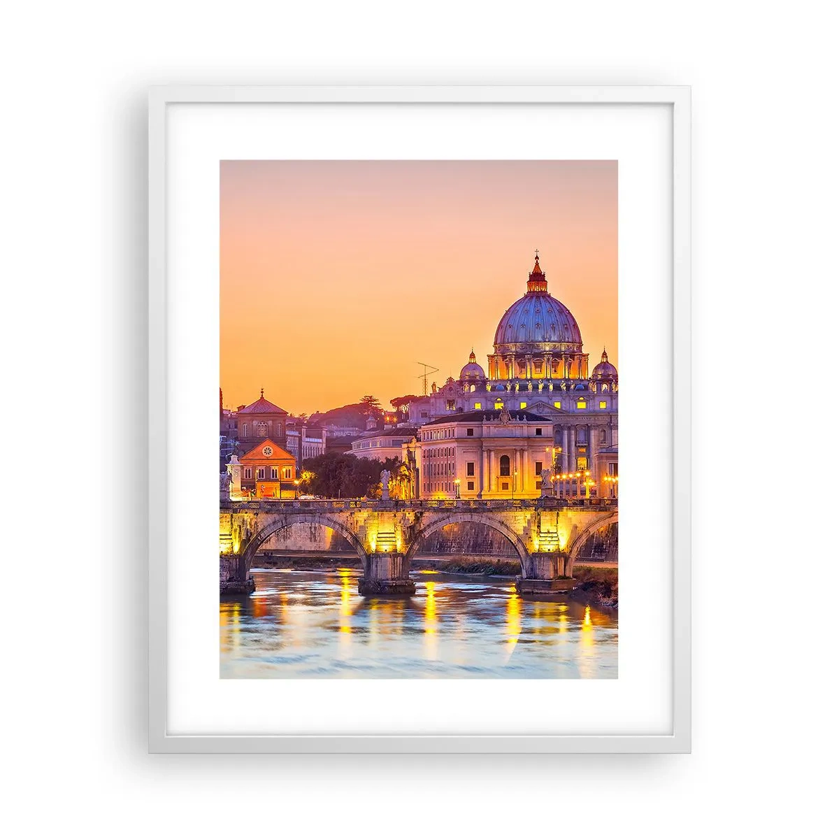 Poster in cornice bianca - Tramonto sulla Città Eterna - 40x50 cm