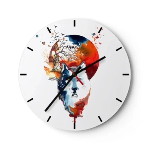 Orologio da parete - Orologio in Vetro - Opera ad acquerello di un lupo con il sole al tramonto sullo sfondo - 30x30cm - Naso a naso con la notte - Decorazione murale moderna per soggiorno, cucina e camera da letto ARTTOR