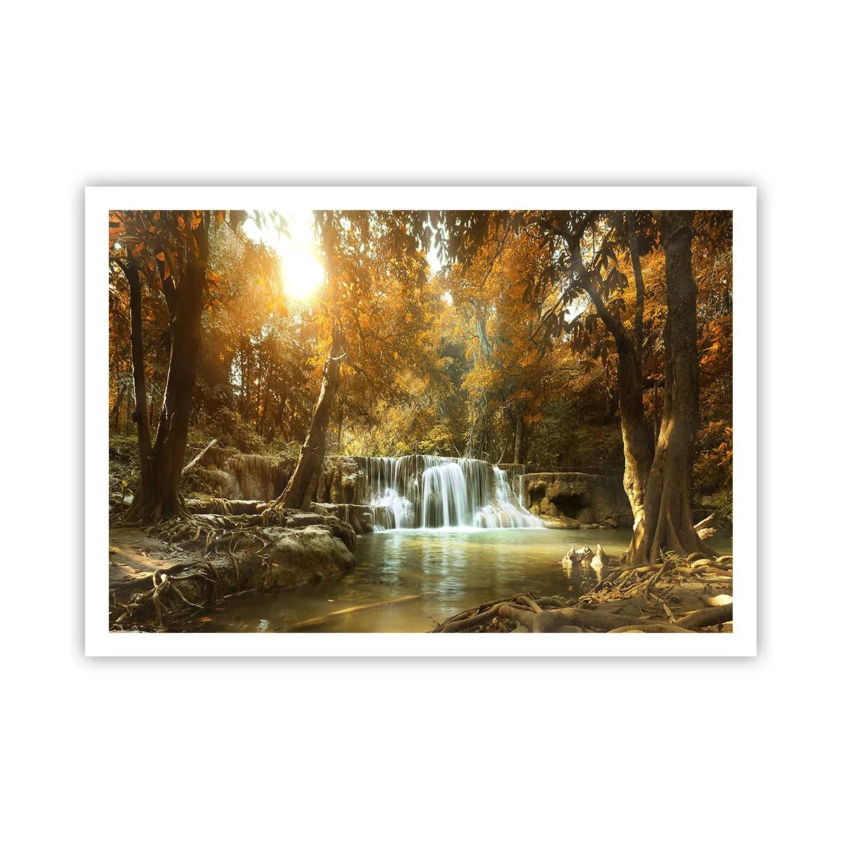 Poster - Paesaggio autunnale con cascata - 100x70cm - Cascata nel parco - Decorazione murale moderna per soggiorno e camera da letto ARTTOR
