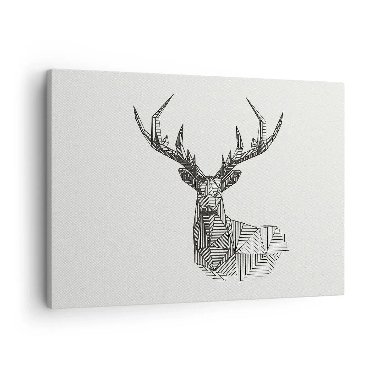 Quadro su tela - Stampe su Tela - Immagine geometrica di un cervo in stile minimalista in bianco e nero - 70x50cm - Cervo in stile cubista - Decorazione murale moderna per soggiorno e camera da letto ARTTOR