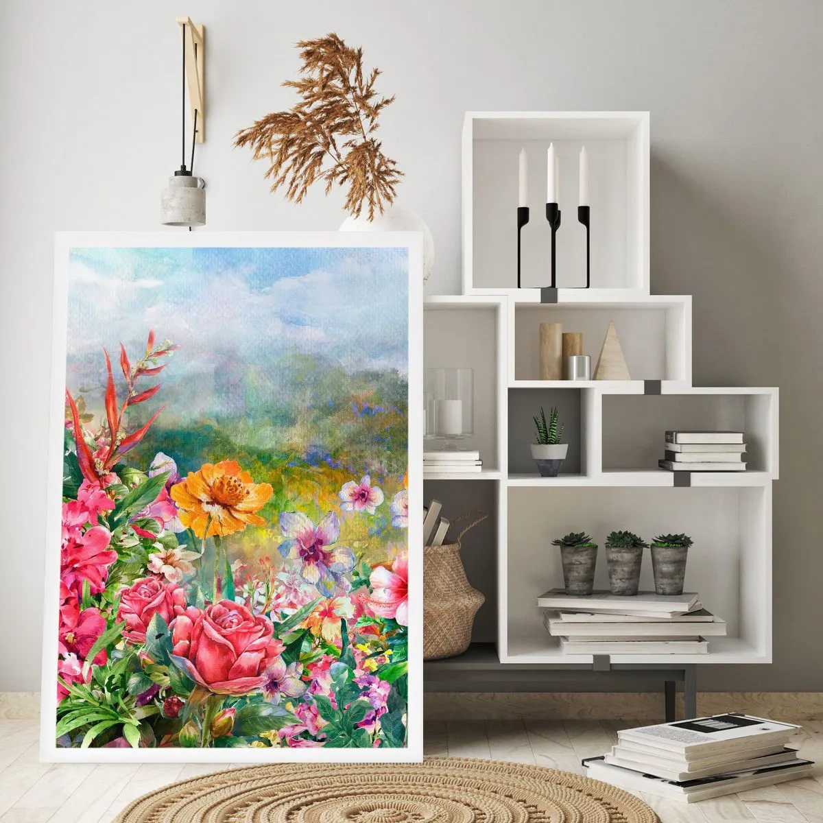 Poster - Un campo di fiori in una giornata di sole - 50x70cm - Il giardino impazzito - Decorazione murale moderna per soggiorno e camera da letto ARTTOR