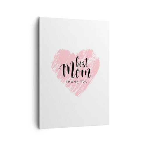 Quadro su tela - Stampe su Tela - Cuore rosa con la scritta "Grazie mamma" su sfondo bianco - 50x70cm - È sempre il momento giusto - Decorazione murale moderna per soggiorno e camera da letto ARTTOR
