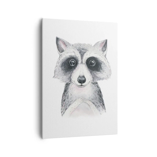 Quadro su tela - Stampe su Tela - Adorabile ritratto di un procione su sfondo bianco - 50x70cm - Un attimo di commozione - Decorazione murale moderna per soggiorno e camera da letto ARTTOR