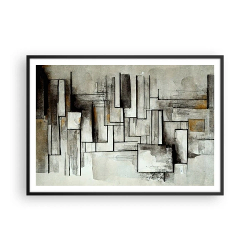 Poster in cornice nera - Rettangoli astratti nelle tonalità del grigio e del nero - 100x70cm - La forza della semplicità - Decorazione murale moderna per soggiorno e camera da letto ARTTOR