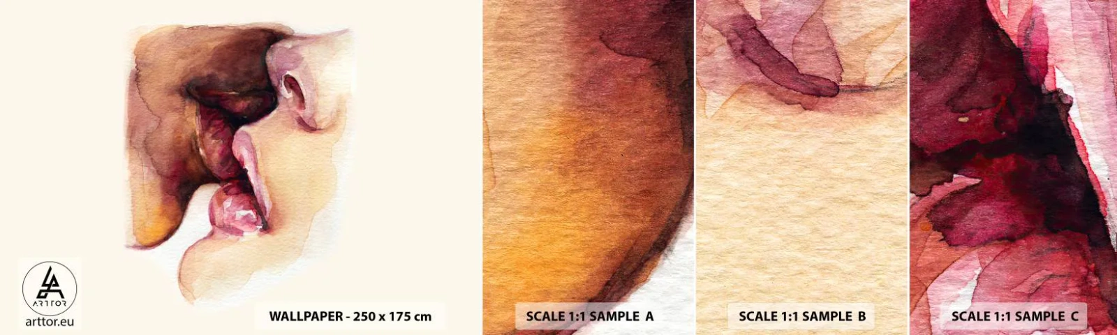 Campione di Fotomurale Adesivo Deluxe Sticker - Come notte e giorno, terra e cielo - Astrazione, Bacio, Coppia innamorata - 100x30 cm