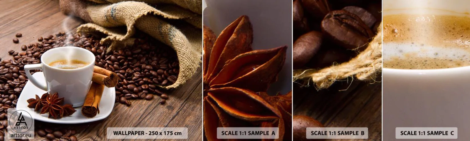 Campione Di Fotomurale Standard Eco - Sapore e profumo speziato - Gastronomia, Caffè, Cannella - 100x30 cm