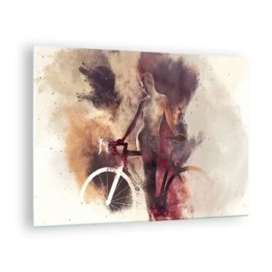 Quadro su vetro - Silhouette di una bicicletta in una nuvola artistica di colori - 70x50cm - Nelle forme di marmo un'anima da ciclista - Decorazione murale moderna per soggiorno e camera da letto ARTTOR