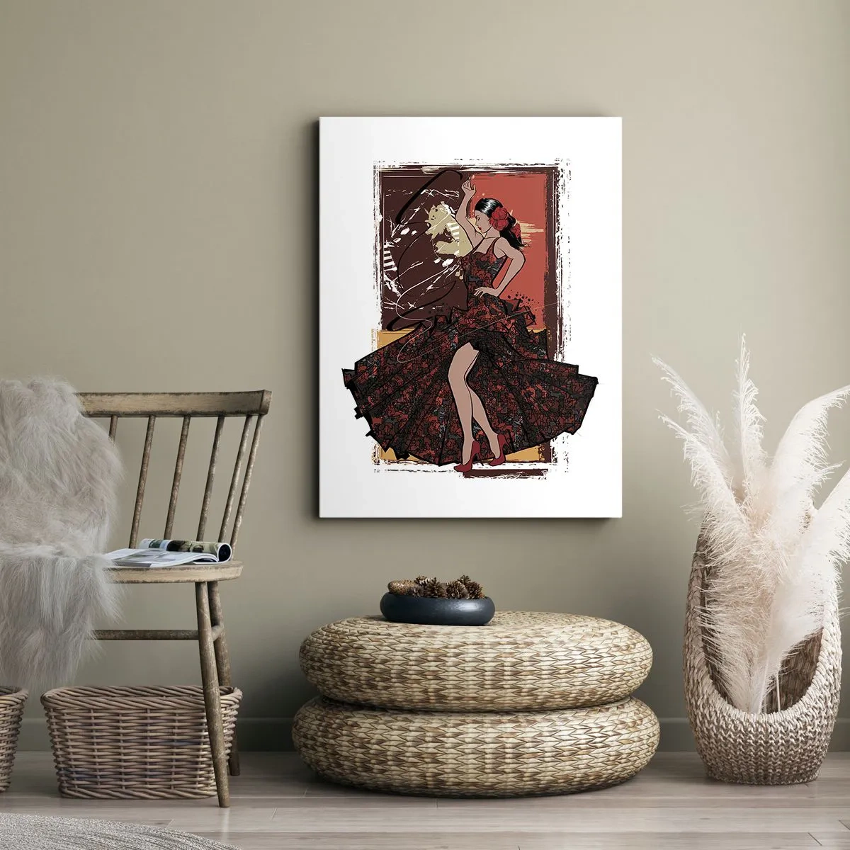 Quadro su tela - Stampe su Tela - Una ballerina in un abito rosso e nero su uno sfondo artistico - 80x120cm - Al ritmo del cuore - Decorazione murale moderna per soggiorno e camera da letto ARTTOR