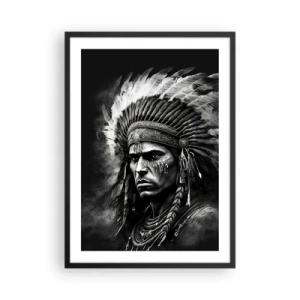 Poster in cornice nera - Ritratto di un guerriero con un tradizionale copricapo di piume - 50x70cm - Capo e guerriero - Decorazione murale moderna per soggiorno e camera da letto ARTTOR