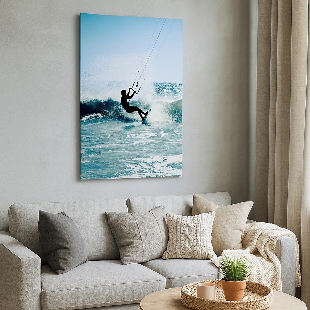 Quadro su tela - Stampe su Tela - Kitesurfer cavalca un'onda in pieno sole - 50x70cm - Fatti sollevare - Decorazione murale moderna per soggiorno e camera da letto ARTTOR