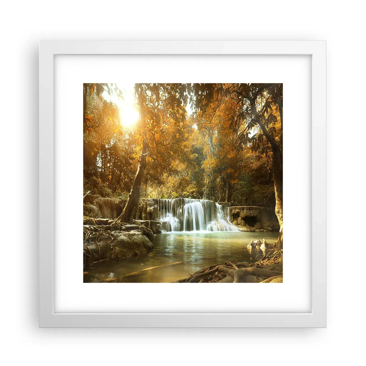 Poster in cornice bianca - Cascata nel parco - 30x30 cm