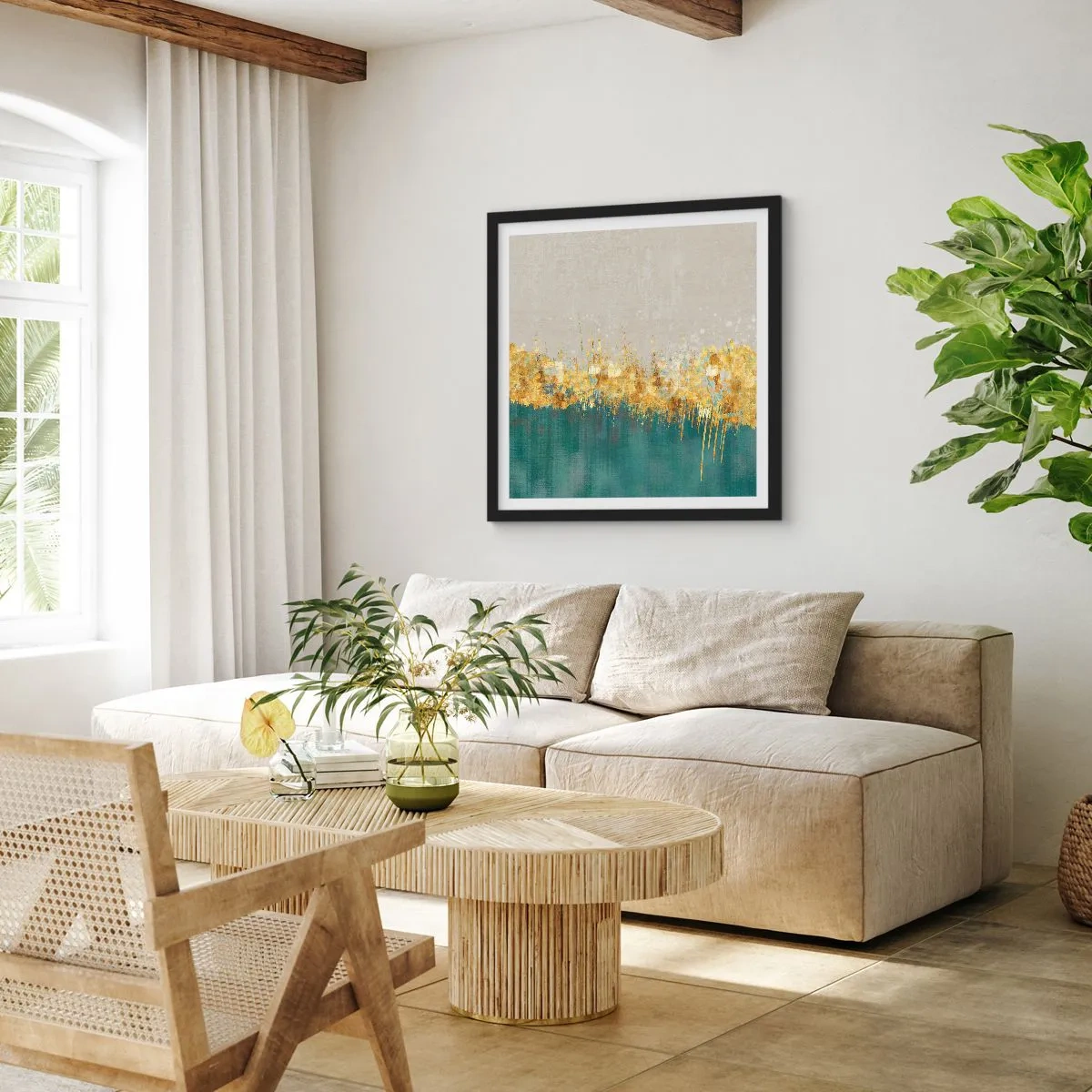 Poster in cornice nera - Confine dorato - 50x50 cm