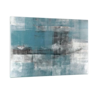 Quadro su vetro - Astrazione nei toni del blu e del grigio con forme geometriche - 120x80cm - Acqua e aria - Decorazione murale moderna per soggiorno e camera da letto ARTTOR