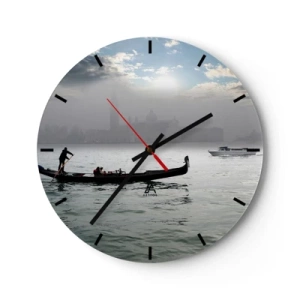 Orologio da parete - Orologio in Vetro - Una gondola su acque calme con un paesaggio nebbioso sullo sfondo - 30x30cm - Città magica di acqua e nebbia - Decorazione murale moderna per soggiorno, cucina e camera da letto ARTTOR