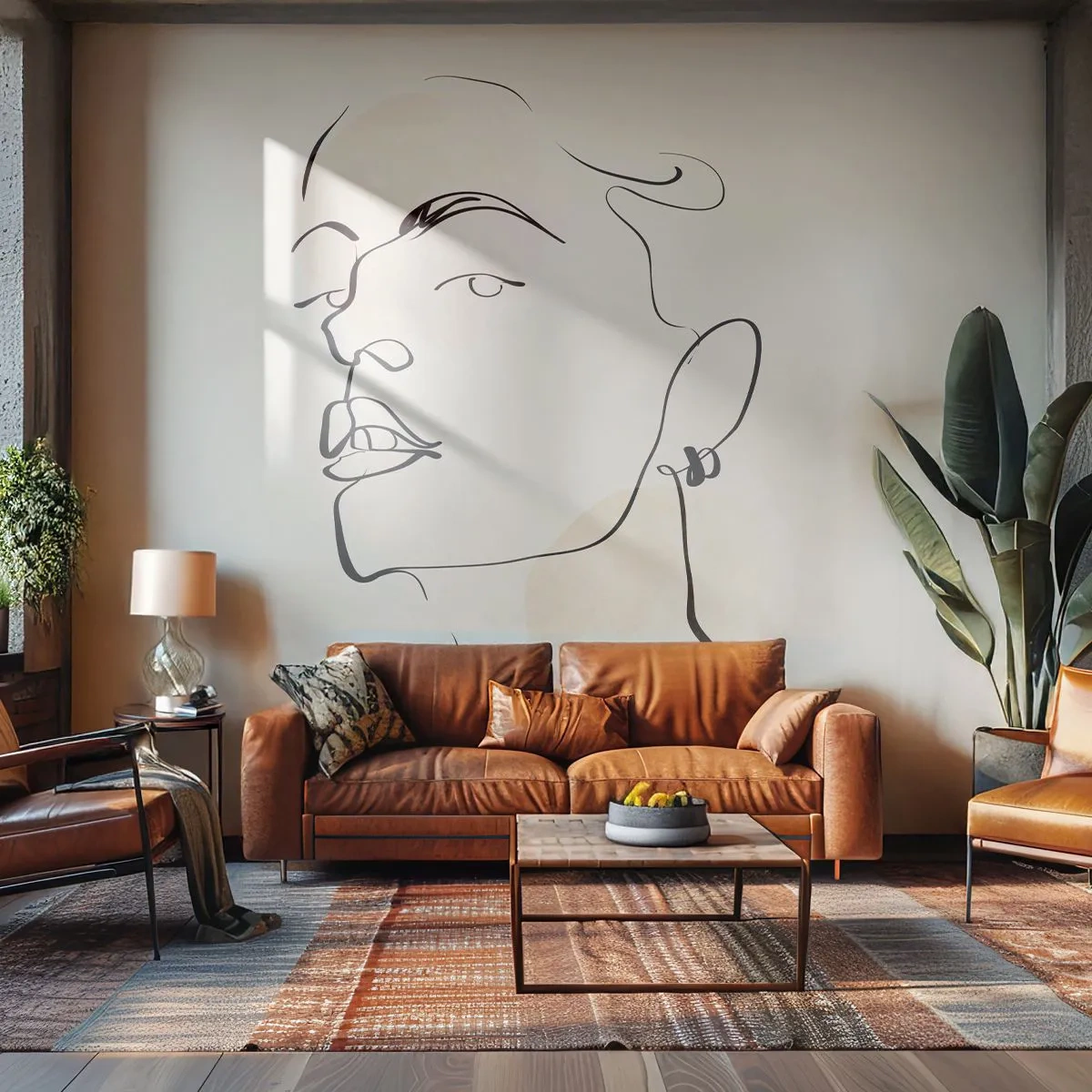 Fotomurali Standard Eco - Un ritratto minimalista di una donna in una riga - 100x70cm - Sguardo fiero - Decorazione murale moderna per soggiorno e camera da letto ARTTOR