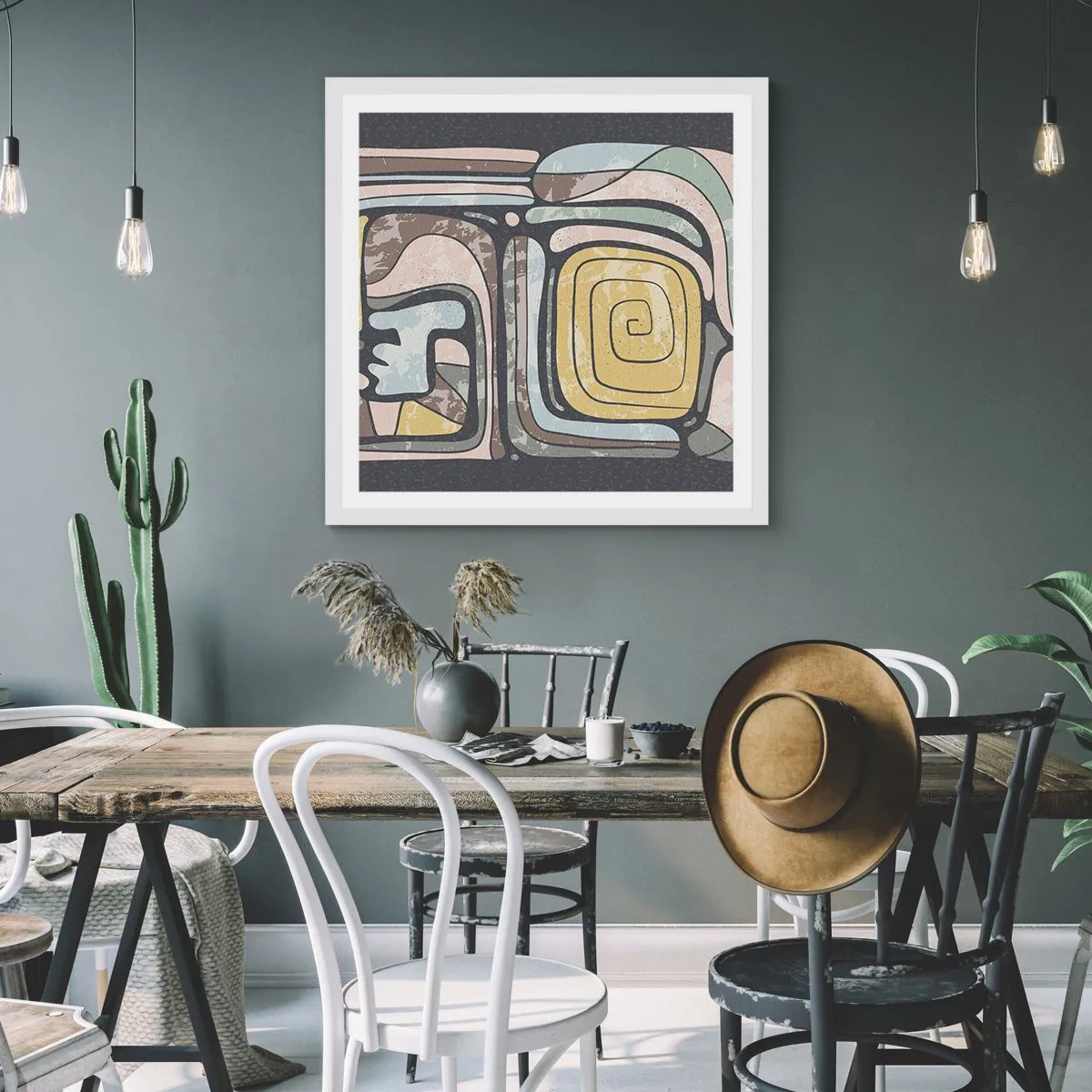 Poster in cornice bianca - Astrazione in spirito precolombiano - 40x40 cm